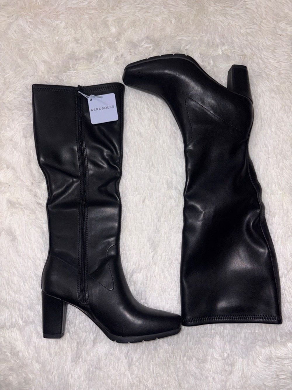 AEROSOLES Black Mid-Calf Block Heel Boots